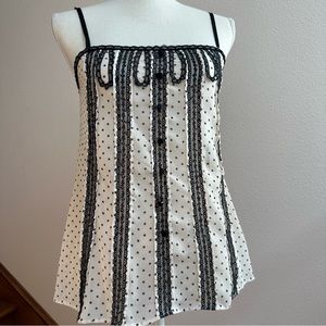 BCBGMaxAzria Cream and Black Sheer Polka Dot Top
